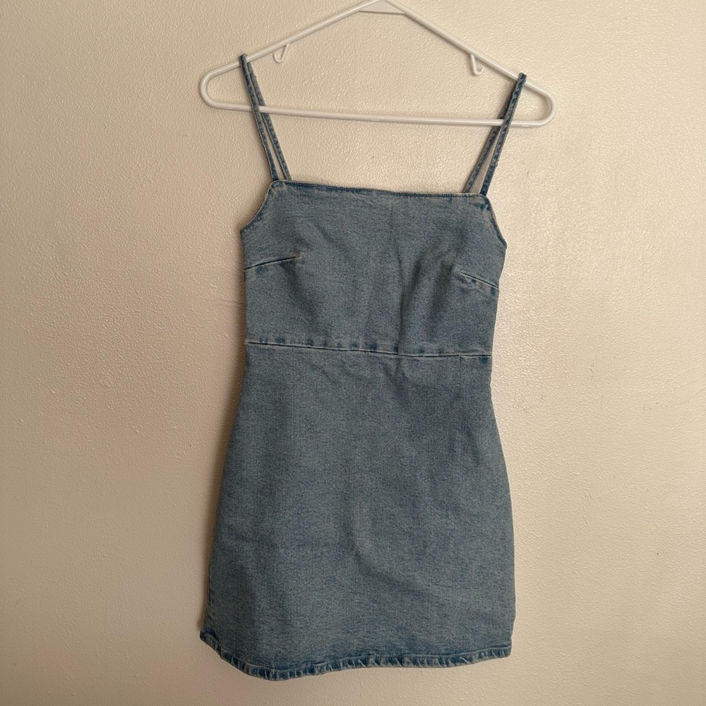 Zara Denim Stretch Zip Up Dress with Elastic Back